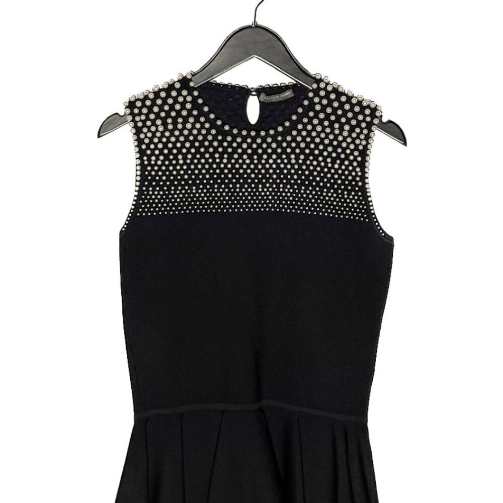 Alexander McQueen Pearls Embellished Black Peplum Sleeveless Top